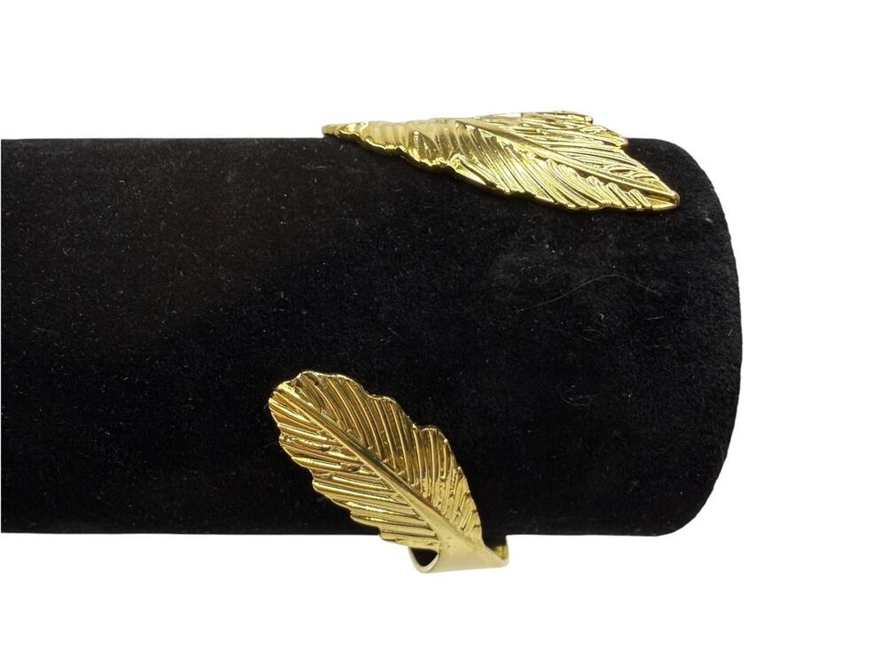 Chic Gold Tone Feather Leaf Open Cuff Bracelet Boho Fashion Jewelry Adjustable
